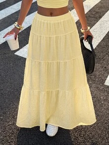 Muchica Falda de color sólido con dobladillo de volantes - amarillo ganso - Ver 1