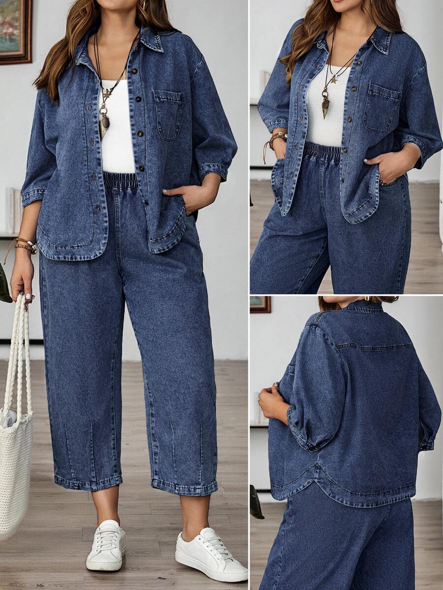 EMERY ROSE EMERY ROSE Tops Denim de talla grande - Azul lavado oscuro - Ver 1