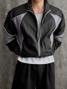 DAZY Chaqueta con cremallera y ribete de contraste en bloques de color para hombre - Multicolor - Ver 7