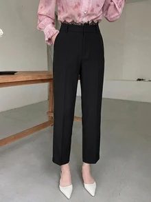 DAZY Solid Slant Pocket Straight Leg Pants - Black - View 5