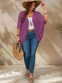 Rosumi Plus Size Coats - Red Violet - View 5