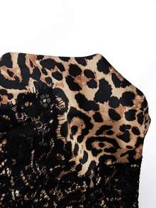 Lavishia Leopard Print Contrast Lace Skirt Without Belt - Khaki - View 8