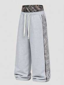 PAVTROS Pantalones de chándal para hombre con cintura con cordón y cinta de contraste - Gris - Ver 9