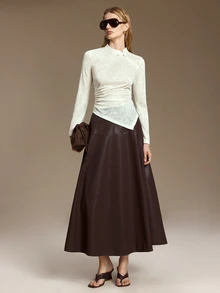Ontre Mandarin Collar Solid Top - Apricot - View 2