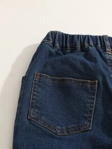 女童漂白水洗泰迪毛內裡喇叭腿牛仔褲 秋冬款 - 深色水洗藍 - 查看 7