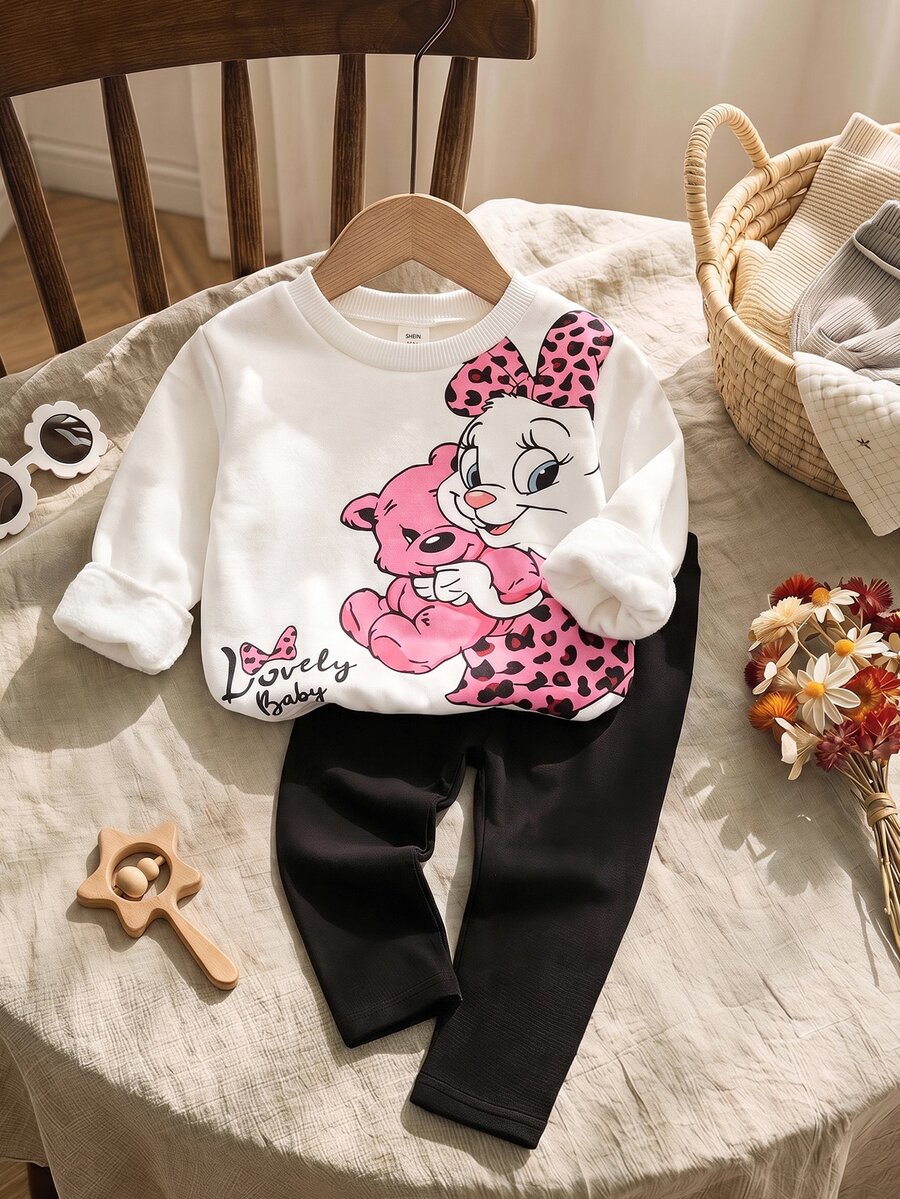 SHEIN Baby Girls Hoodie & Sweatshirt Co-Ords - White - View 1