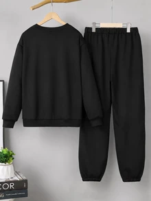 SHEIN 青少年男孩連帽衫與運動衫套裝 - 黑色 - 查看 2