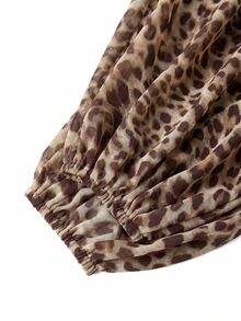 Lavishia Vestido con estampado de leopardo, mangas de farol y bajo con volantes - Caqui - Ver 6