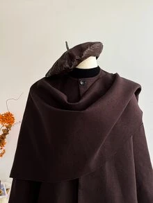 Elamini Solid Open Front Cape Overcoat - Brown - View 3