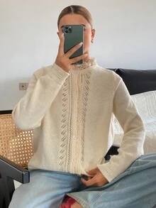 DAZY Pointelle Knit Button Front Cardigan Fall - Apricot - View 6