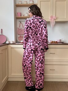 SweetSlumber Conjunto de Pijama com Estampa de Leopardo e Debrum Contrastante - Rosa chiclete - Visão 2