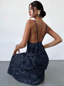Firerie Floral Print Backless Cami Dress - Navy Blue - View 4