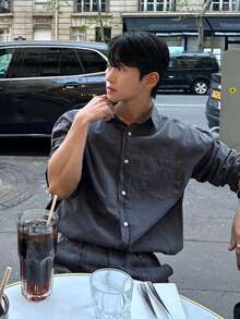DAZY Men Pocket Patched Denim Coat & Jeans Set - Dark Grey - View 3