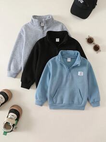 SHEIN 小男孩休閒連帽衫與運動衫套裝 舒適配色套裝 適合度假 柔軟舒適 婚禮 生日派對 校園慶典 秋冬款 - 灰色 - 查看 5