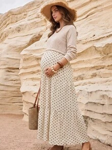 Boho Mama Maternity Ruffle Hem Dress Fall - Khaki - View 4