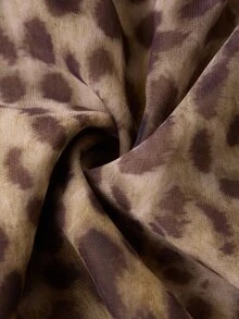 Lavishia Vestido con estampado de leopardo, mangas de farol y bajo con volantes - Caqui - Ver 5