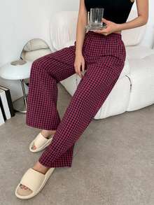 DAZY Gingham Print Sleep Pants - Burgundy - View 7