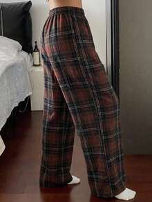 DAZY Plaid Print Elastic Waist Lounge Pants - Brown - View 2
