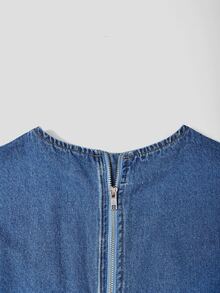 GlowEve Solid Zip Back Denim Dress Brunch Light Blue Autumn Casual Elegant - Medium Wash - View 4