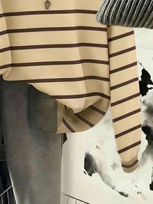 Muvela Striped Print Drop Shoulder Sweatshirt - Multicolor - View 6