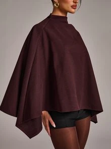 SHEIN BAE Funnel Neck Cloak Sleeve Cape Overcoat - Burgundy - View 2