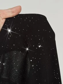 Maweii Plus Contrast Collar Split Thigh Sequin Dress - Black - View 8