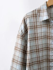 Comfylo Plus Plaid Print Drop Shoulder Shirt Without Tee - Multicolor - View 3