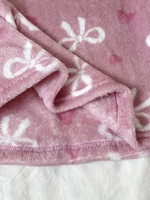 SHEIN Teen Girl Fall Winter Bow Heart Pattern Flannel Pajamas Set - Dusty Pink - View 4
