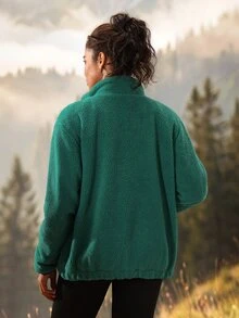 Exploreva Chaqueta de forro polar con cremallera y bloques de color - Verde - Ver 2