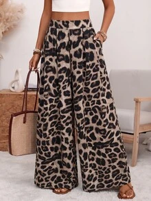 Wandoria Celana Panjang Lebar dengan Lipatan Motif Leopard - MultiWarna - View 3