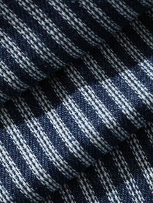 Livesso Striped Print Flap Pocket Side Cargo Jeans Fall - Blue and White - View 6