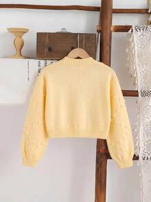 SHEIN Vintaside Kids 女童落肩開襟鈕扣針織外套 - 黃色 - 查看 2