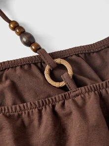 ROMWE Hippie Solid Chain Detail Halter Tee - Brown - View 3