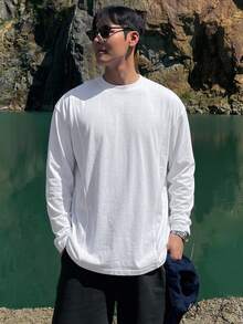 DAZY Camiseta de hombre de color sólido con hombros caídos - Blanco - Ver 4
