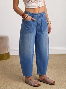EMERY ROSE Jeans de talla grande con cintura alta y pierna cónica lavada - Azul - Ver 10
