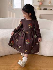 Dazy Kids Young Girl Embroidery Floral Pattern Flare Sleeve Dress Fall - Brown - View 5