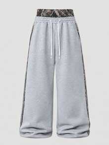 PAVTROS Pantalones de chándal para hombre con cintura con cordón y cinta de contraste - Gris - Ver 5