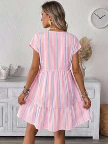 SHEIN LUNE Vestido holgado con estampado de rayas y bajo con volantes - Multicolor - Ver 2