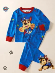 SHEIN | PAW Patrol 小男孩卡通與字母圖案對比滾邊睡衣套裝 - 彩色 - 查看 2