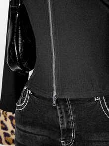 SHEIN ICON 大碼豹紋 Borg 領毛絨飾邊夾克外套 冬季 - 黑色 - 查看 6