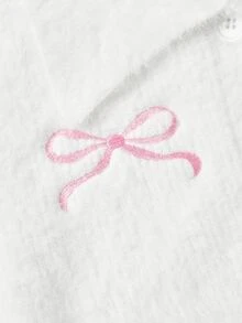 Sweetness Bow Embroidery Button Front Fluffy Knit Top - White - View 3