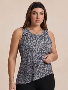 SHEIN Rhythm Era Plus Leopard Print Knit Sports Tank Top - Multicolor - View 4