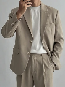 DAZY Men Lapel Neck Single Breasted Blazer & Suit Pants Set - Grey - View 1