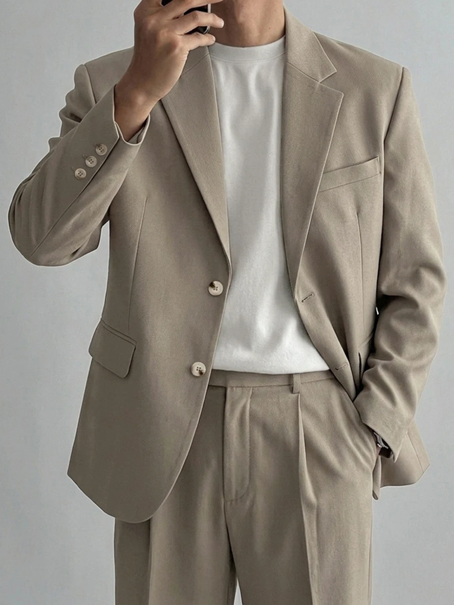 DAZY Men Lapel Neck Single Breasted Blazer & Suit Pants Set - Grey - View 1