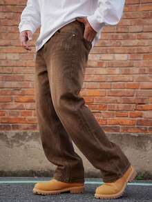 DAZY Men Slant Pocket Straight Leg Jeans Fall - Brown - View 7