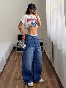 StreetHx Celana Jeans Wanita Warna Biru Muda untuk Acara Musim Gugur - Biru - View 7