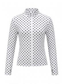 SHEIN Tween Girl Polka Dot Print Zip Up Sports Jacket - Black and White - View 2
