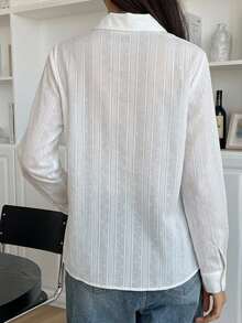 DAZY Camisa de color sólido con botones delanteros - Blanco - Ver 2