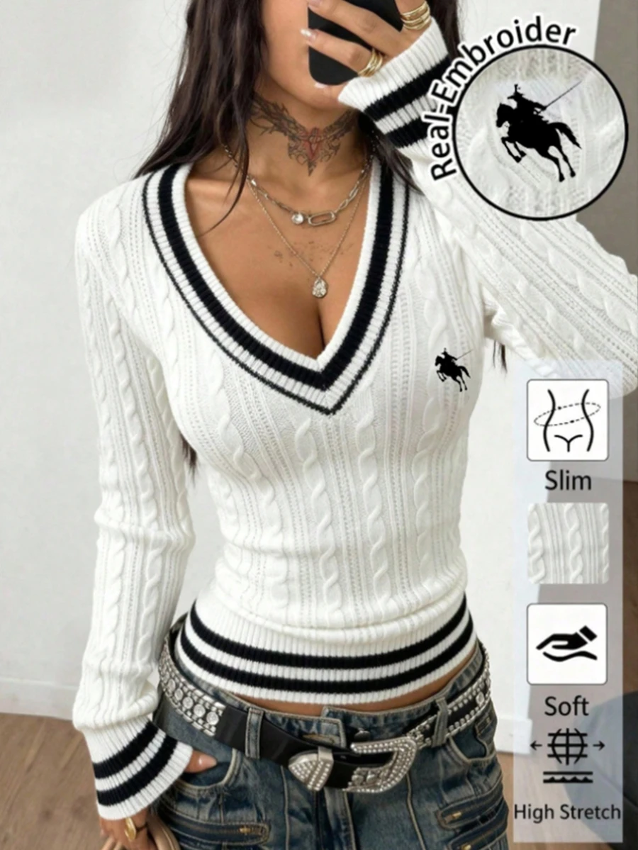 Coolane Striped Trim Cable Knit Sweater - Multicolor - View 1