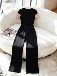 GlowEve CURVE Plus Two Tone Wide Leg Jumpsuit - Multicolor - View 2